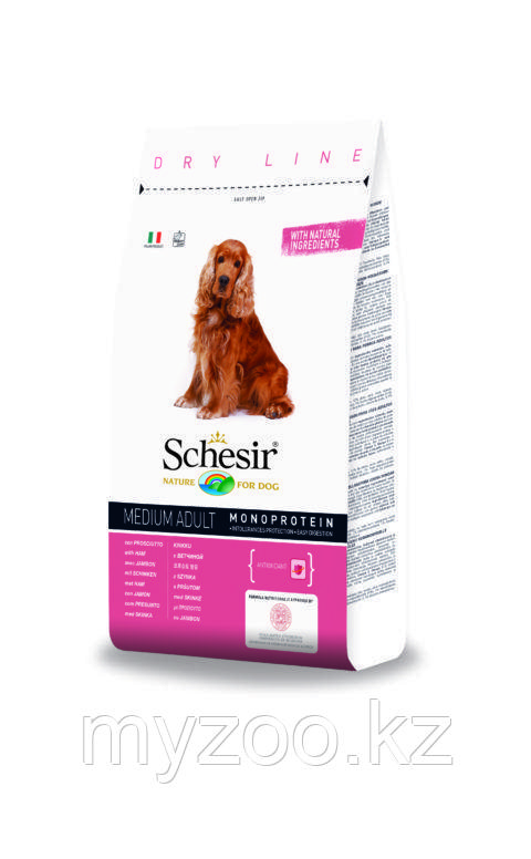 Schesir ,Шезир Dry Line Adult Medium корм для взрослых собак средних пород с ветчиной 3 кг