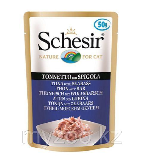Schesir Шезир пауч для кошек Тунец с Морским окунем в желе 50 гр
