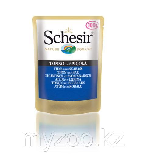 Schesir Шезир пауч для кошек ТУНЕЦ-ОКУНЬ в желе 100 гр