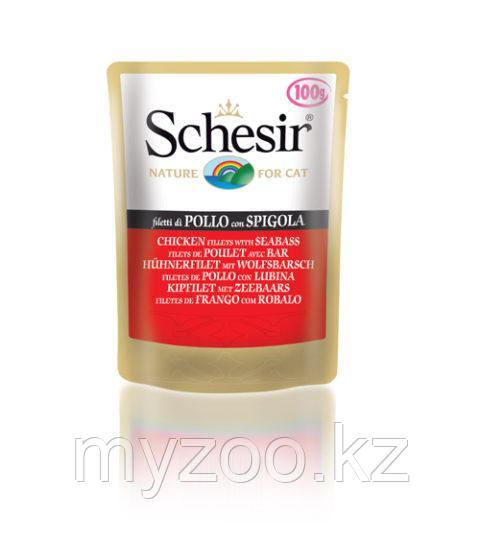 Schesir Шезир пауч для кошек ЦЫПЛЁНОК-ОКУНЬ в желе 100 гр