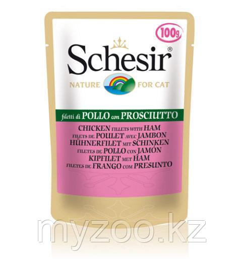 Schesir Шезир пауч для кошек КУРИНОЕ ФИЛЕ-ВЕТЧИНА в желе 100 гр