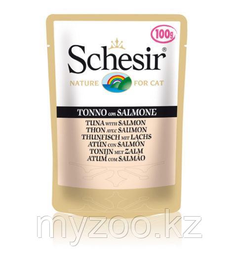 Schesir Шезир пауч для кошек ТУНЕЦ-ЛОСОСЬ в желе 100 гр