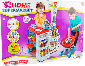 Игровой набор «Домашний Супермаркет» с тележкой, кассой, сканером и набором продуктов, фото 3