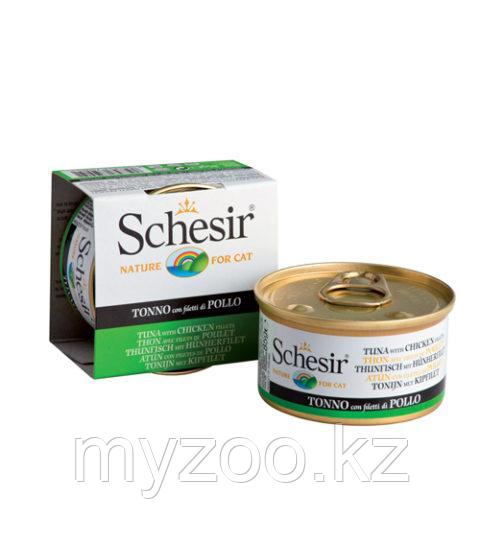 Schesir Шезир банка для кошек ТУНЕЦ-ЦЫПЛЁНОК в желе 85 гр