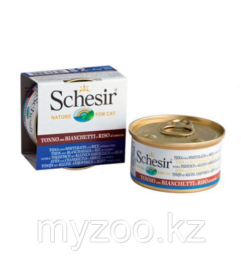 Schesir Шезир банка для кошек ТУНЕЦ со СНЕТКАМИ в желе 85 гр