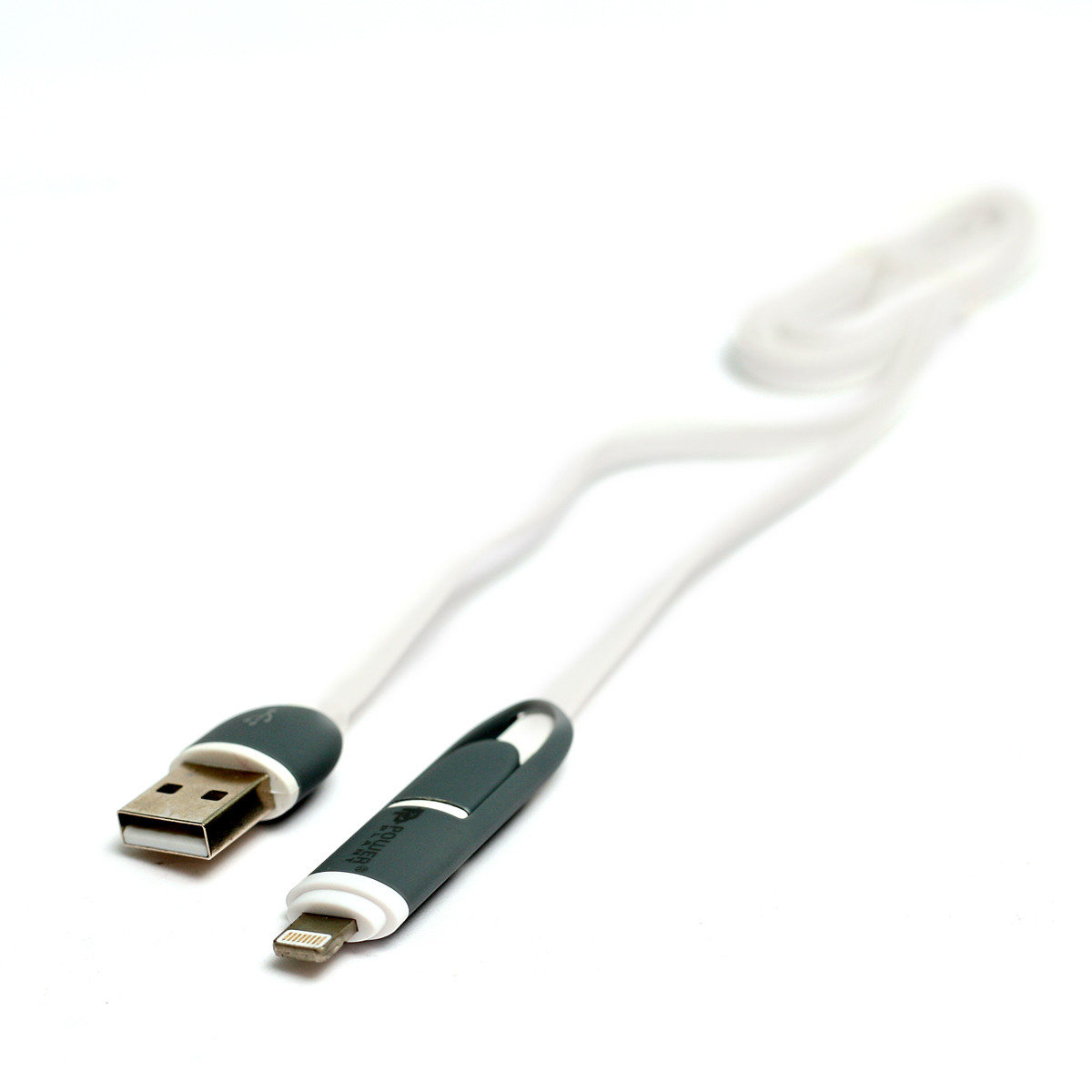 Kабель PowerPlant Quick Charge 2A 2-в-1 flat USB 2.0 AM – Lightning/Micro 1м white