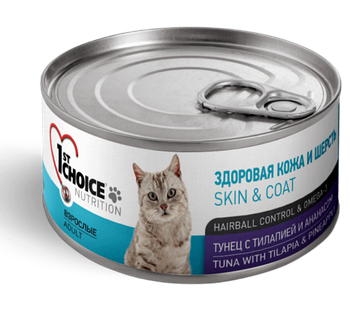 1st Choice консервы для кошек тунец с тилапией и ананасом, 85 гр