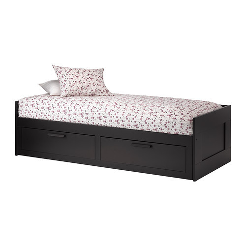 Кровать кушетка с 2 ящиками БРИМНЭС черный ИКЕА, IKEA - фото 1 - id-p6742726