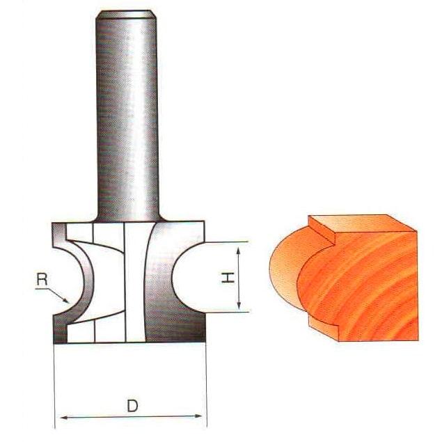 Фреза кромочня радиусная Глобус D=30,l=12,d=8mm,R=6 арт.1014 D30