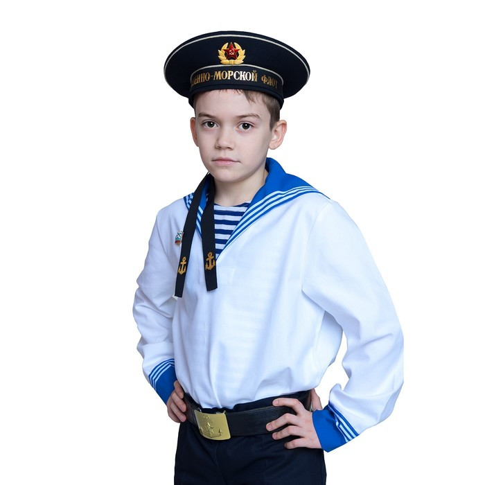 Костюм моряка для мальчика, фланка, тельняшка, бескозырка, ремень, рост 152 см