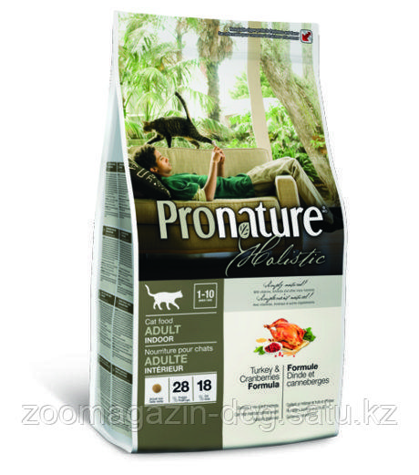 Pronature Holistic ADULT INDOOR для кошек ,живущих в помещении с индейкой и клюквой, 340 гр