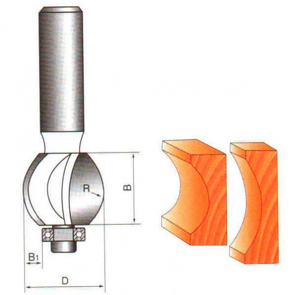 Фреза пазовая галтельная с подшипником Глобус D=24,l=10,d=8mm,R5 арт.1015 R5