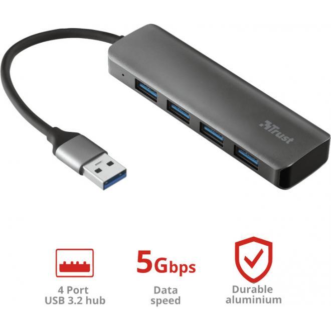 Разветвитель Trust Halyx Aluminium 4 PORT USB 3.2 HUB