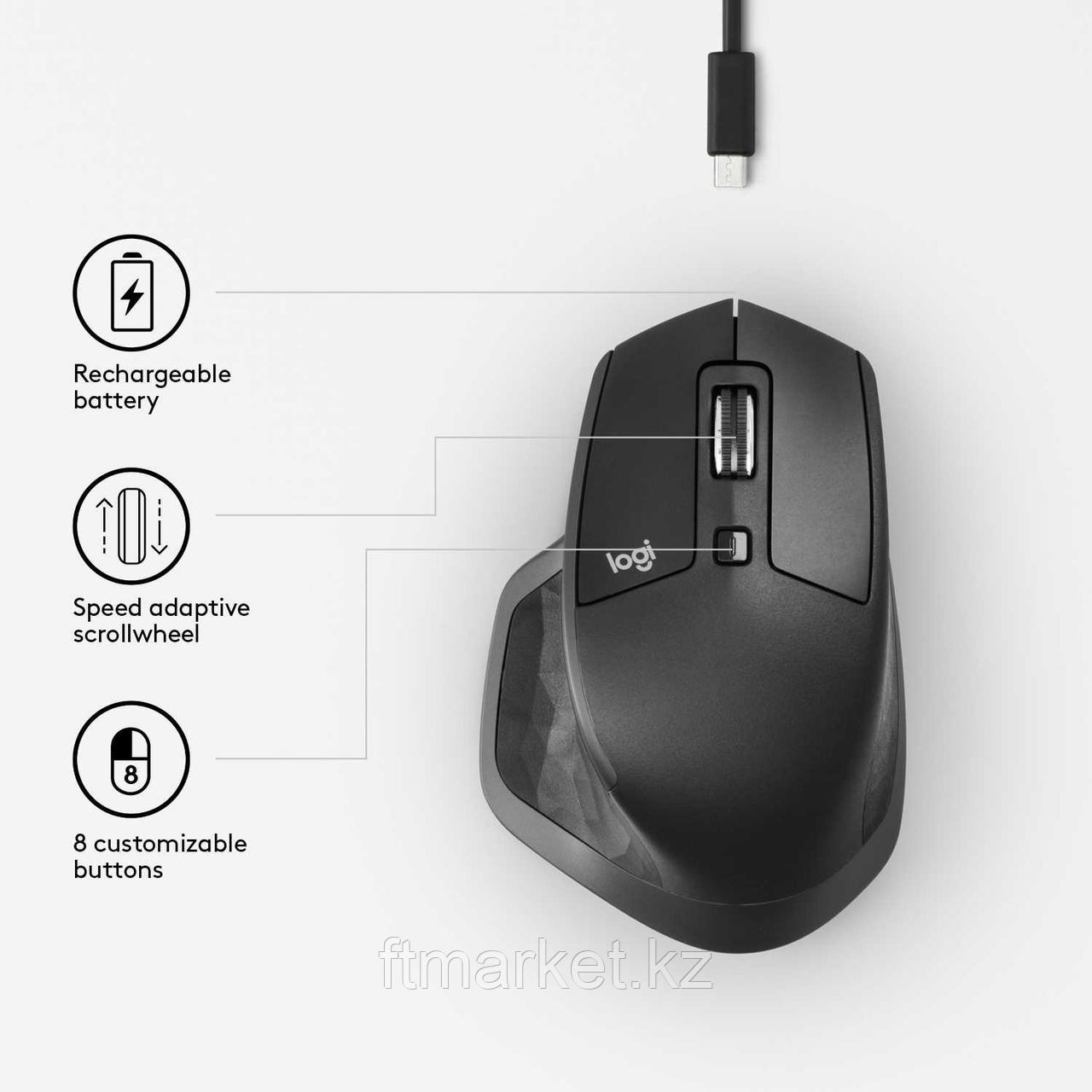 Мышь беспроводная Logitech MX Master 2S GRAPHITE (темно-серая, 200-4000 dpi, Bluetooth, 2.4 GHz/USB-ресивер (L