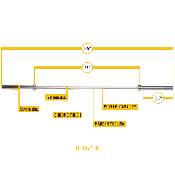 Гриф олимпийский прямой 86", до 679 кг, хромированный (класс-GOLD) - фото 2 - id-p72130556