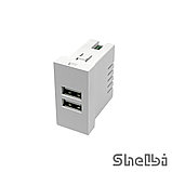 Shelbi Розетка зарядка 2-портовая USB, 2.1А,  45х22.5, белая, фото 3