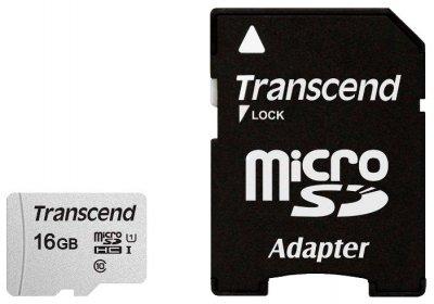 Transcend TS16GUSD300S-A Карта памяти MicroSD 16GB Class 10 U1 с адаптером