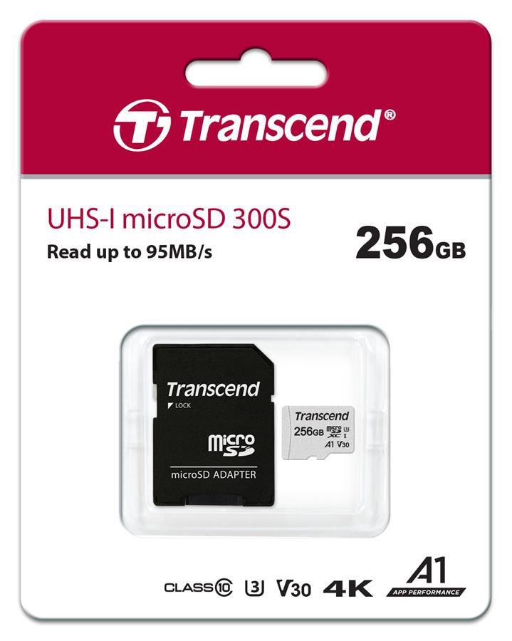 Transcend TS256GUSD300S-A Карта памяти MicroSD 256GB Class 10 U1 a1 с адаптером