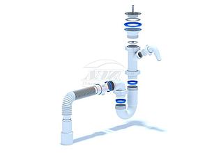 Кеңірдек/D1015 Сифон 1/2"х40 прямоточный с отв. стир. маш. с гибк. труб. 40*40/50, фото 2