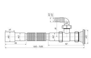 Сифон гофрированный 1 1/2"х40/50 L=648-1488 мм с отводом выпуск нерж. решетка D=70 мм Ани Пласт G118, фото 2