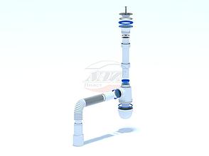 Сифон для умывальника бутылочный 1 1/4"х40 с гофрой 40х40/50 L=320-710 мм выпуск нерж. решетка D=65 мм Ани Пласт C1015, фото 2