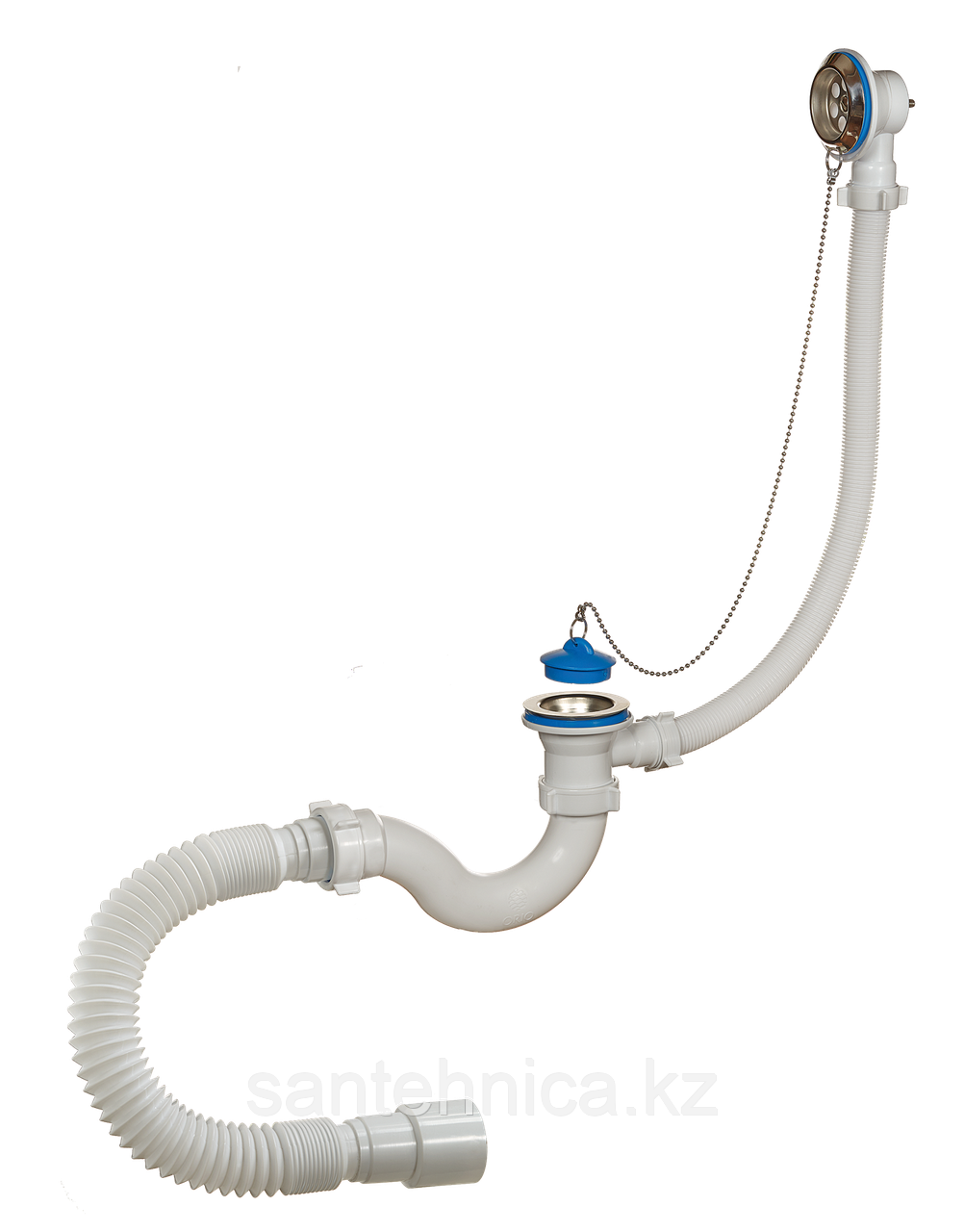 А-40089 Сифон для ванны нерж/сетка 1 1/2"х40 с гофрой 40/50 с пробкой и цепочкой Орио (30)