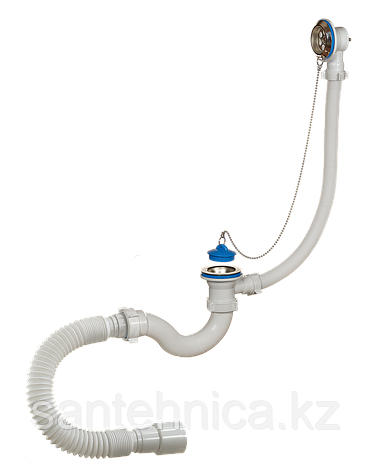 А-40089 Сифон для ванны нерж/сетка 1 1/2"х40 с гофрой 40/50 с пробкой и цепочкой Орио (30), фото 1