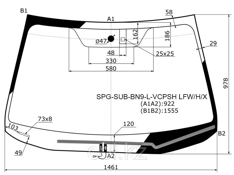 Стекло лобовое с обогревом щеток +дд в клей SUBARU LEGACY/OUTBACK 15-
