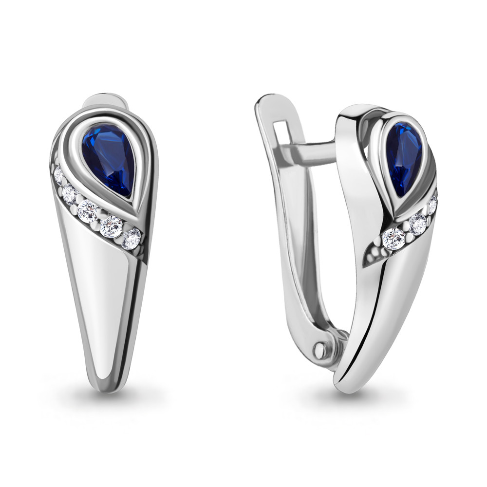 Серьги Aquamarine серебро с родием, сапфир фианит 48243АБ.5