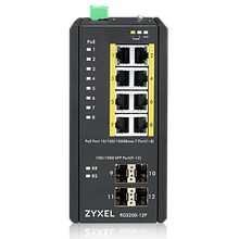 Zyxel RGS200-12P коммутатор промышленный L2 PoE+ , 8xGE PoE+, 4xSFP, крепление на стену/DIN-рейку, IP30,