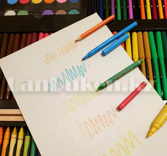 Набор для рисования в деревянном кейсе 220 аксессуаров фломастеры мелки карандаши краски - фото 4 - id-p72486955