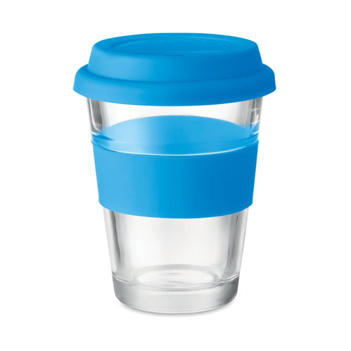 Стеклянный стакан с силиконовой крышкой, синий