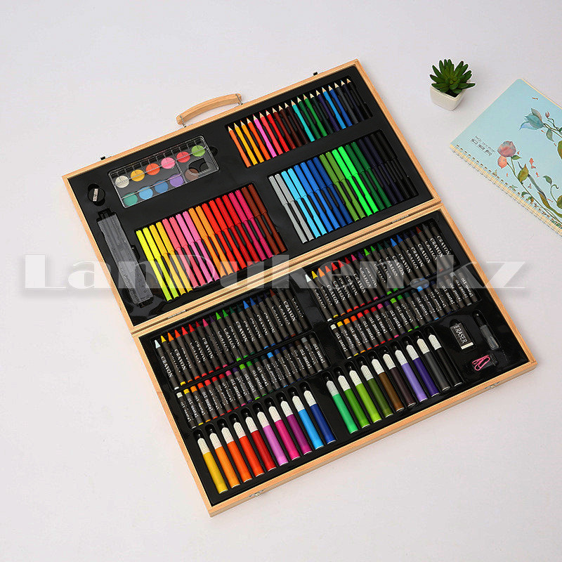 Набор для рисования в деревянном кейсе 220 аксессуаров фломастеры мелки карандаши краски - фото 8 - id-p72486955