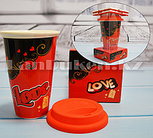 Кружка керамическая с силиконовой крышкой в подарочной упаковке Love you (QF-487)