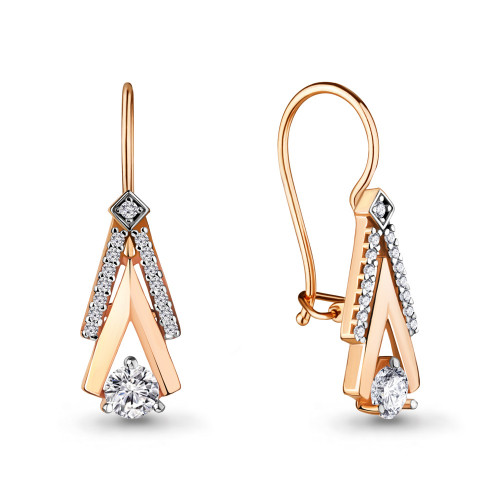 Серьги Aquamarine серебро с позолотой, фианит 46815А.6