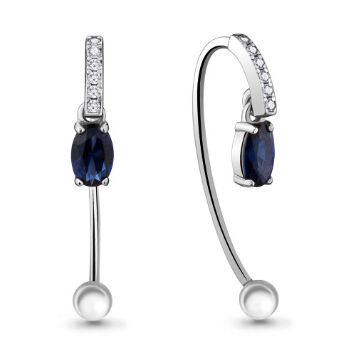 Серьги Aquamarine серебро с родием, сапфир фианит 48296АБ.5