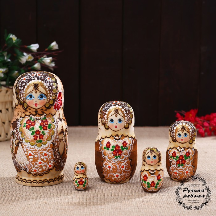 Матрёшка «Жженка» золотая, 5 кукольная17 см