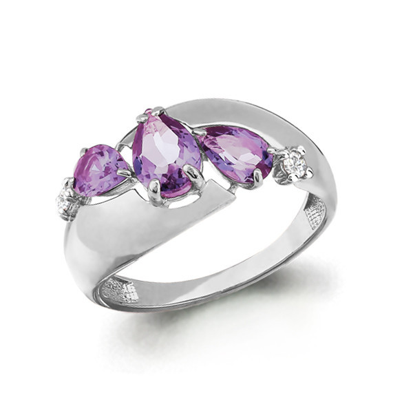 Кольцо Aquamarine серебро с родием, аметист фианит, многокаменка 6590804