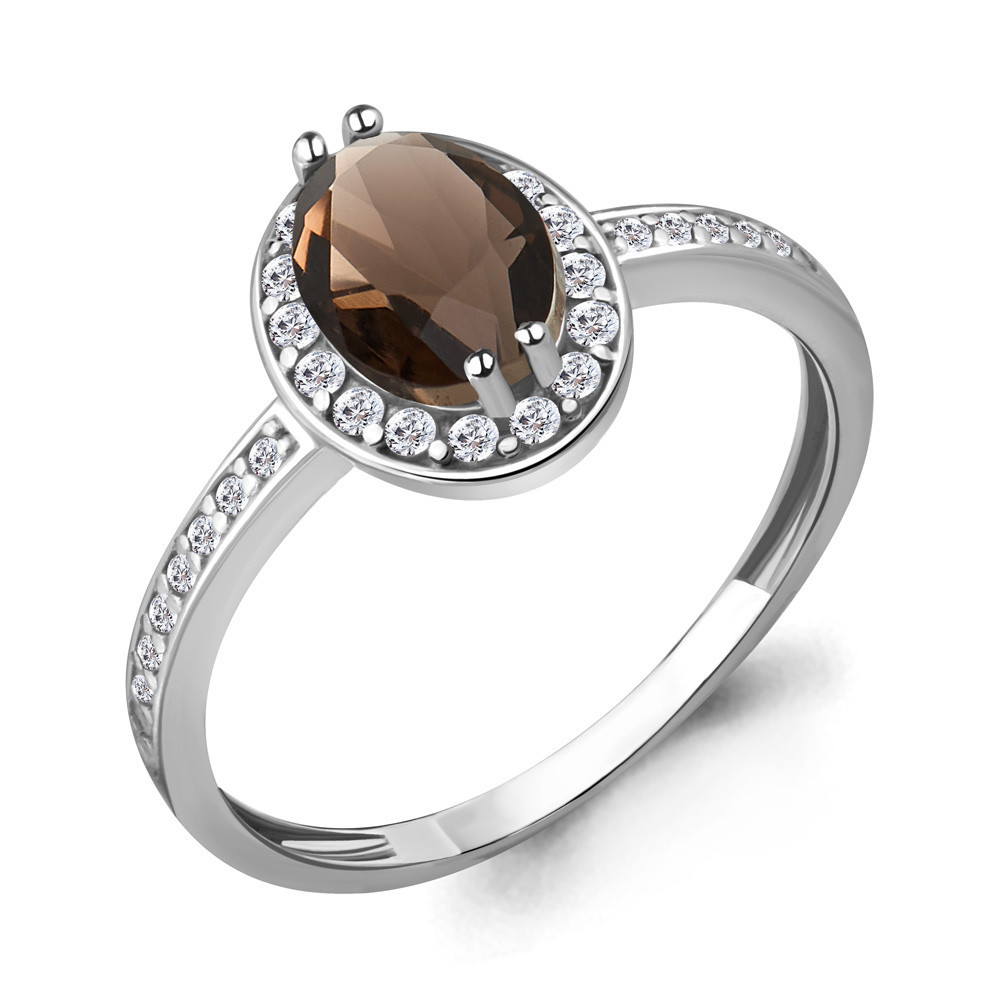 Серебряное кольцо с кварцем дымчатым и фианитом Aquamarine 6523201А