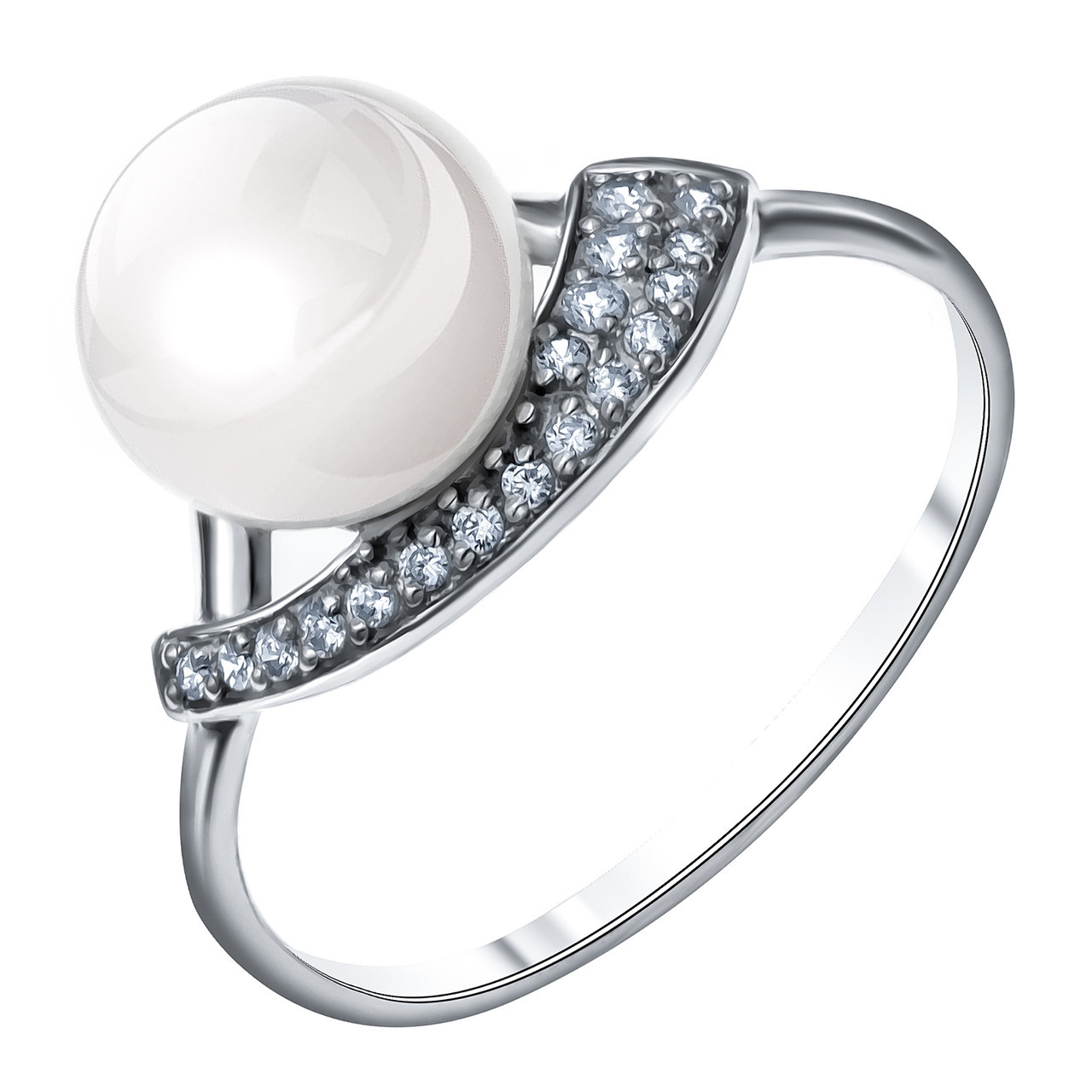 Серебряное кольцо с фианитом и жемчугом культ. Teosa 190-5-623Р
