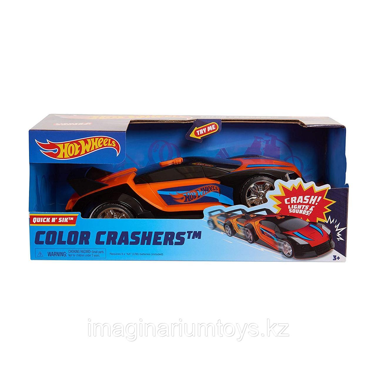 Машинка Хот Вилс меняющая цвет Hot Wheels Race N Crash 20 см красно-оранжевая - фото 1 - id-p72737994