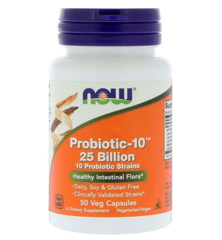 Now Foods, Probiotic-10, 25 млрд, 50 растительных капсул