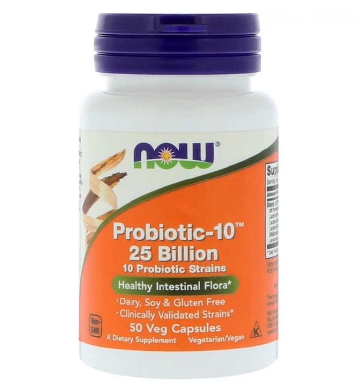 Now Foods, Probiotic-10, 25 млрд, 50 растительных капсул - фото 1 - id-p72761116