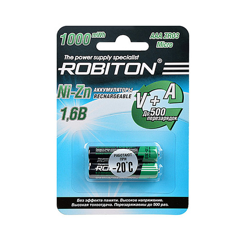 Аккумулятор ROBITON AAA 1000mWh 550mAh Ni-Zn 1.6v - фото 1 - id-p72771637