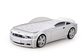 Кровать-машина "Мустанг" 3D (объемная пластиковая) белая с матрасом