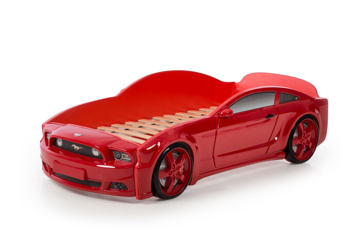 Кровать-машина "Мустанг" 3D (объемная пластиковая)красная с матрасом и подсветкой фар - фото 5 - id-p48419584
