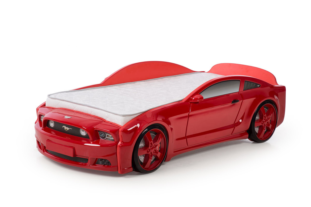 Кровать-машина "Мустанг" 3D (объемная пластиковая)красная с матрасом