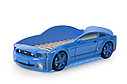 Кровать-машина "Мустанг" 3D (объемная пластиковая) синяя с матрасом и подсветкой фар, фото 2