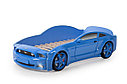 Кровать-машина "Мустанг" 3D (объемная пластиковая) синяя с матрасом и подсветкой фар, фото 4