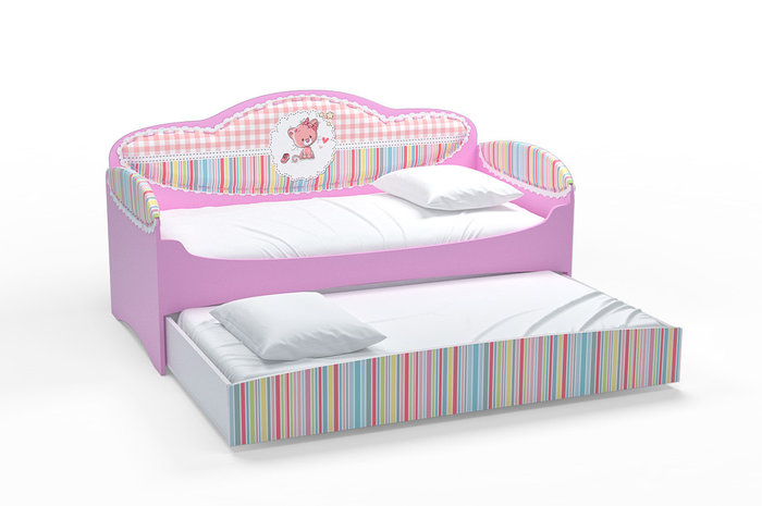 Диван-кровать для девочек Mia Розовый с бортиком, ящиками и матрасом